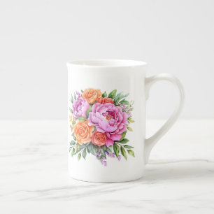 Blommig benporslin mugg