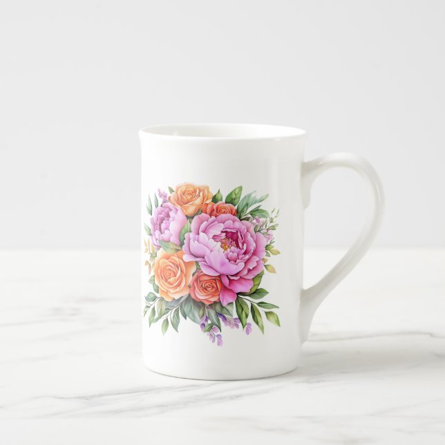 Blommig  benporslin mugg (Höger)