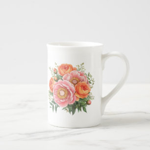 Blommig benporslin mugg