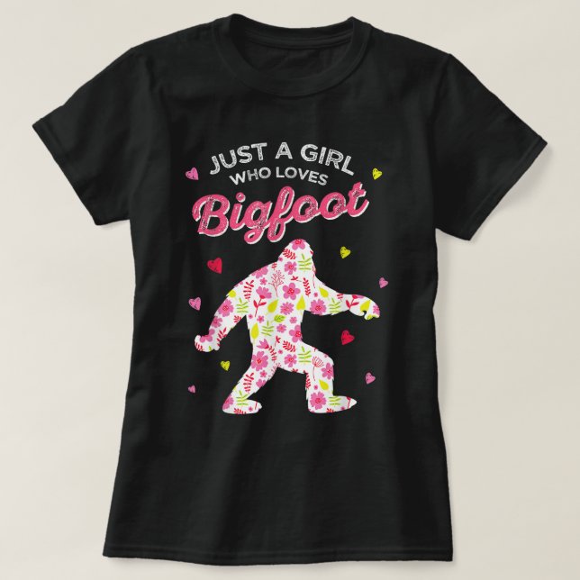 Blommig Bigfoot-älskare flickdesign T Shirt (Design framsida)