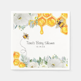 Blommig Bikupa Humla | Baby Shower Servett