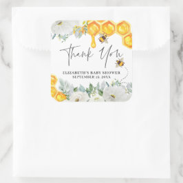 Blommig bikupad humla | Baby Shower-favor Fyrkantigt Klistermärke