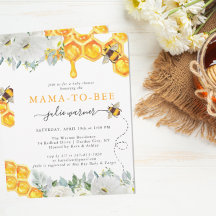 Blommig bikupescen Bumble Bee Baby Shower-inbjudan