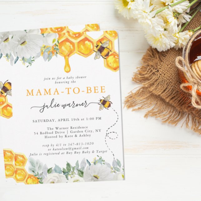 Blommig bikupescen Bumble Bee Baby Shower-inbjudan (Skapare uppladdad)