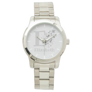Blommig bild med siffror, namn och initialer damer armbandsur