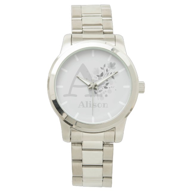 Blommig bild, personligt namn och initial damer armbandsur (Framsida)