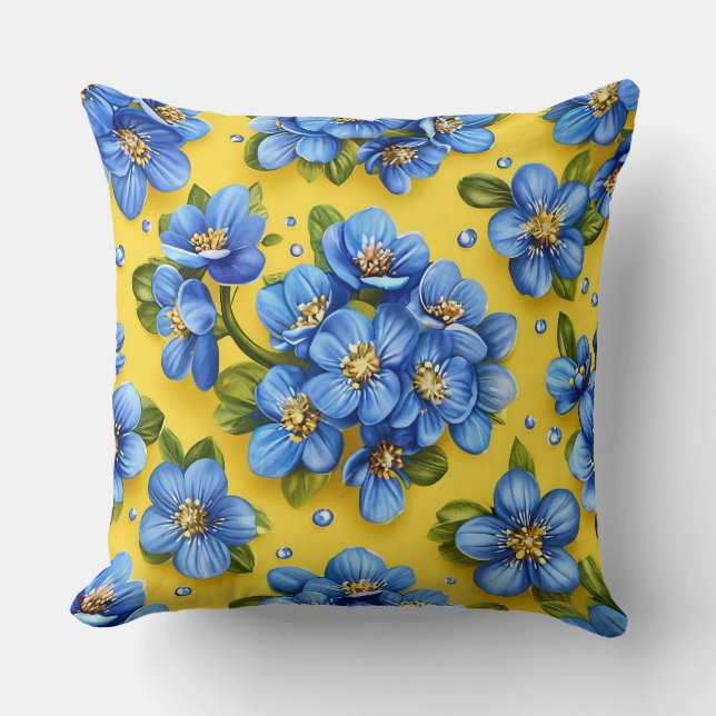 💙 Blommig blå solig heminredning i hemstilen 💛 Kudde (Framsida)