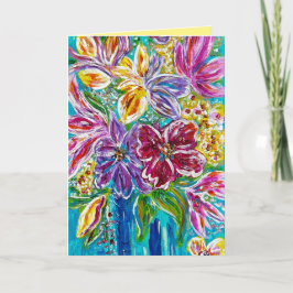 Blommig "Blå Vas" Vikbar Välkomstkort Kort