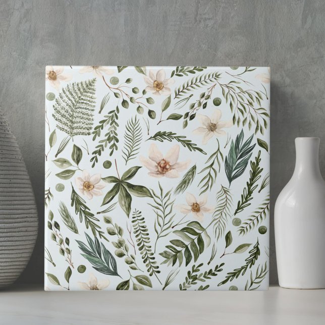 Blommig bladrik akvarell sömlös blomsterdesign kakelplatta (Close up)