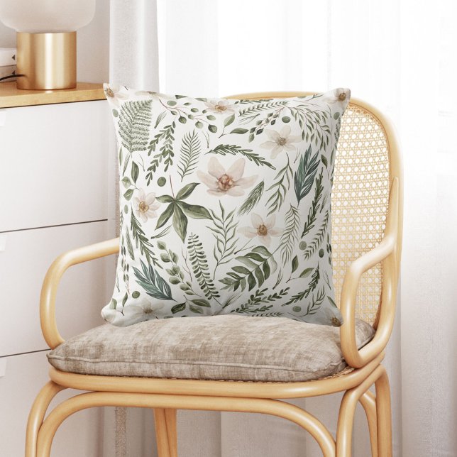 Blommig bladverk Vattenfärg Sömlös Blommig Mönster Kudde (In situIn situ)