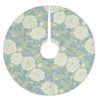 Blommig blågrön blocktryck julgransmatta borstad polyester