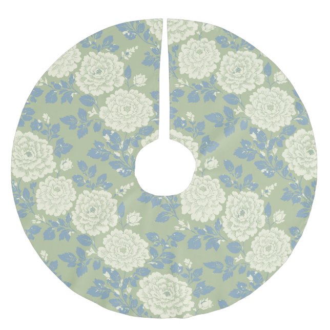 Blommig blågrön blocktryck  julgransmatta borstad polyester (Framsidan)