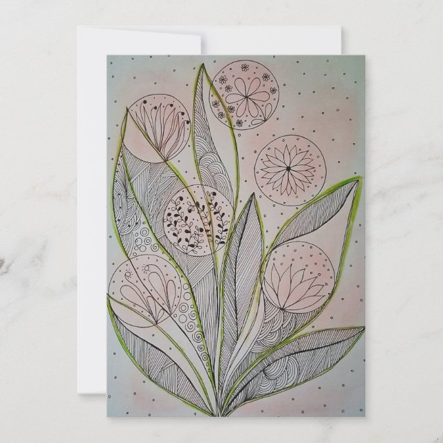Blommig blandteknisk design platt kort (Framsida)