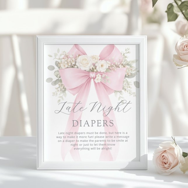 Blommig blöja med rosa rosett för sena nätter poster (Skapare uppladdad)