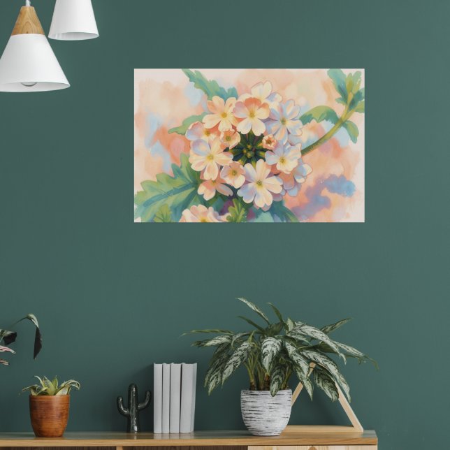 Blommig blomma akvarell konst affisch (Vardagsrum 1)
