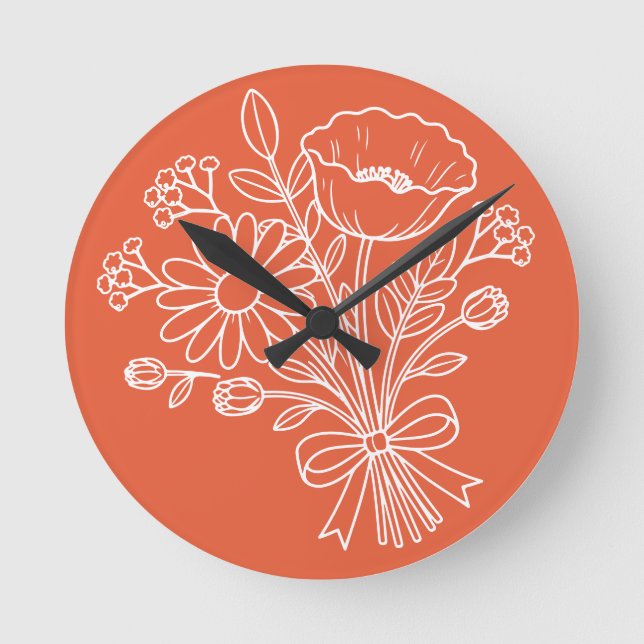 Blommig blomma klockdesign rund klocka (Framsida)