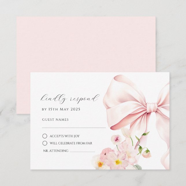Blommig blomning Rosa band Elegant RSVP-svarskort OSA Kort (Fram/baksida)