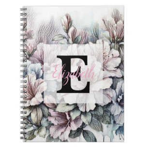 Blommig blomritning monogram rosa blå azaleor anteckningsbok