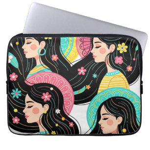 Blommig bohemisk kvinnlig illustrationskonsttryck  laptop fodral