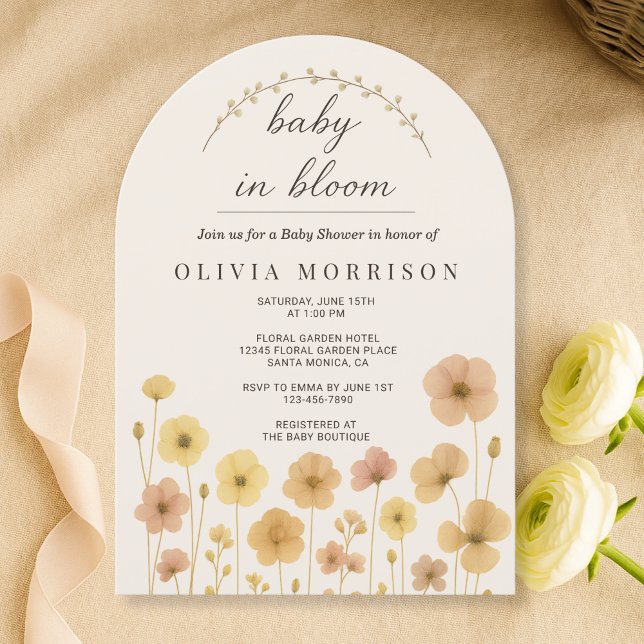 Blommig Boho Baby I Knopp Babyfirande  Inbjudningar (Skapare uppladdad)