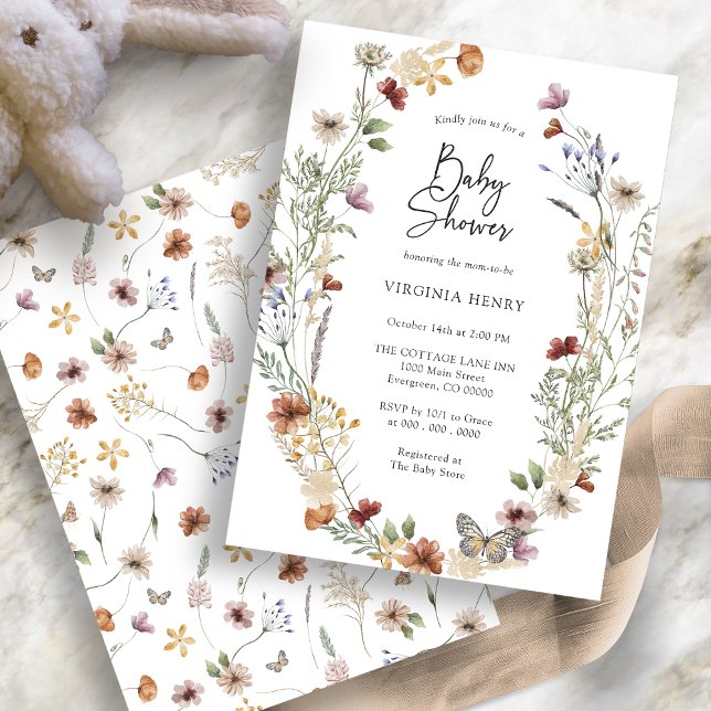 Blommig Boho Barnkalas Inbjudan (Floral Boho Baby Shower Invitation
)