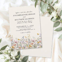 Blommig Boho Beige Vildblomma Bröllop Inbjudningar