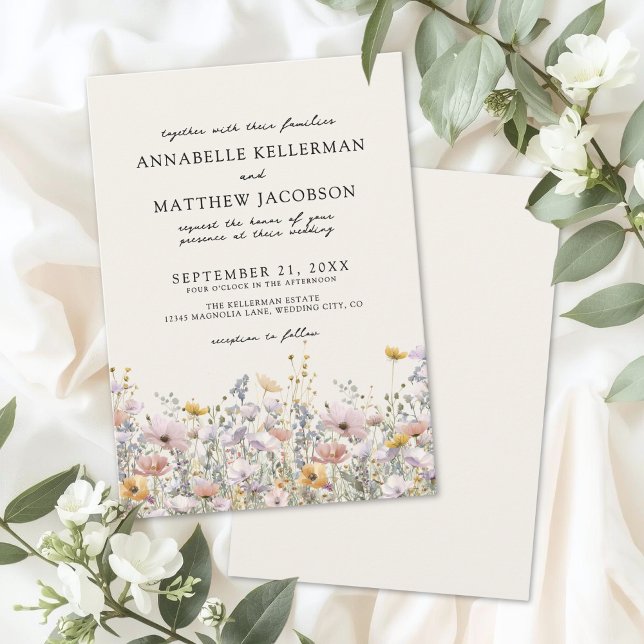 Blommig Boho Beige Vildblomma Bröllop Inbjudningar (Floral Boho Beige Wildflower Wedding Invitation)