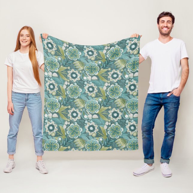 Blommig Boho Botanisk Mönster Fleecefilt (På plats)