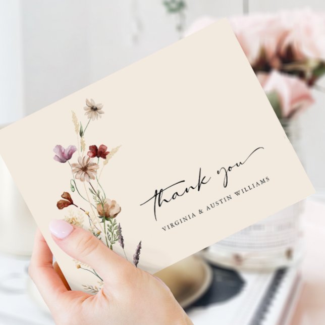 Blommig Boho Bröllop Tack Kort (Floral Boho Wedding Thank You Card
)