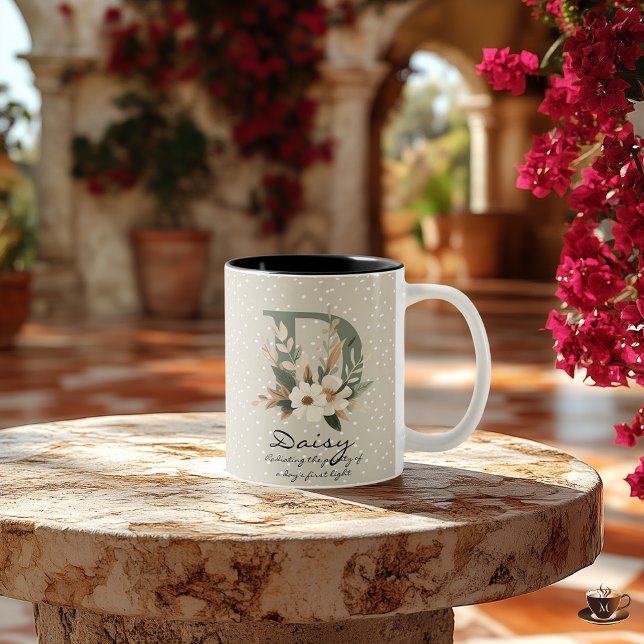 Blommig Boho Chic Monogram Personlig för Daisy Två-Tonad Mugg (Skapare uppladdad)