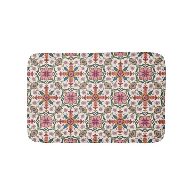 Blommig Boho-mönster i rött, rosa och teal Badrumsmatta (Framsidan)