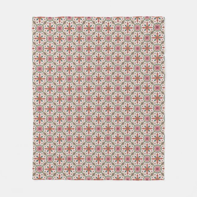 Blommig Boho-mönster i rött, rosa och teal Fleecefilt (Framsidan)