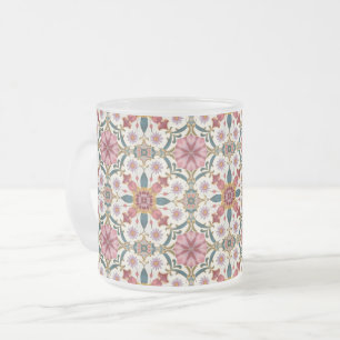 Blommig Boho-mönster i rött, rosa och teal Frostad Glasmugg