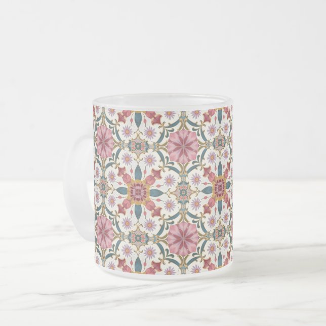 Blommig Boho-mönster i rött, rosa och teal Frostad Glasmugg (Framsida vänster)