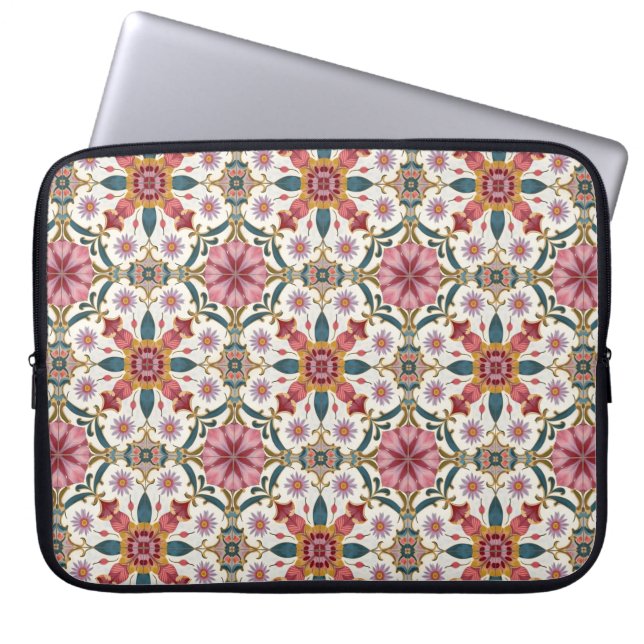 Blommig Boho-mönster i rött, rosa och teal Laptop Fodral (Framsidan)