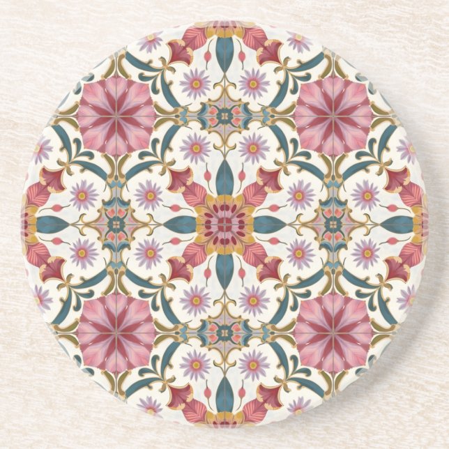 Blommig Boho-mönster i rött, rosa och teal Underlägg (Framsidan)