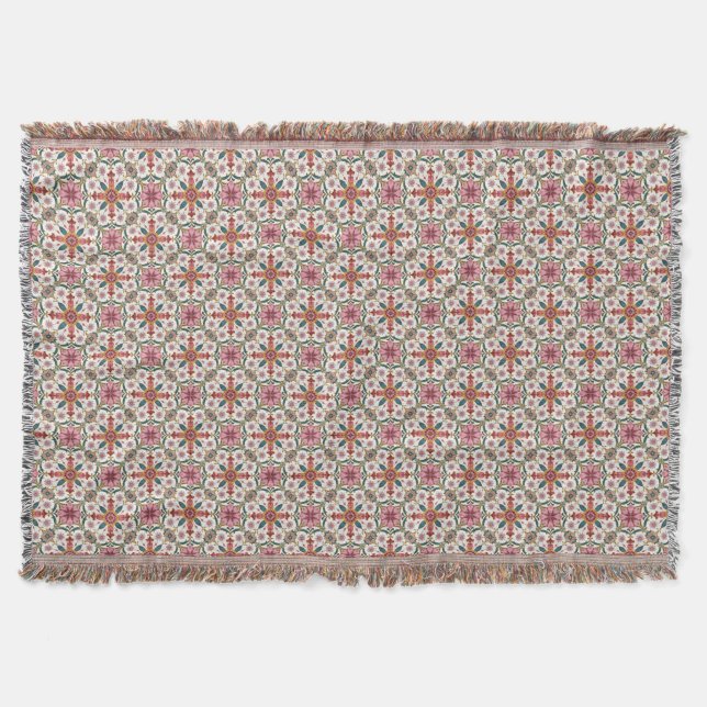 Blommig Boho-mönster i rött, rosa & turkos Filt (Framsidan)