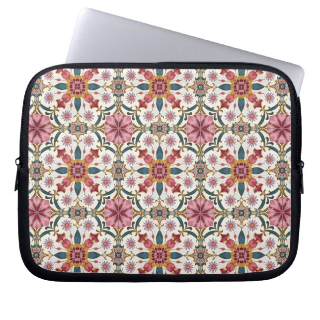 Blommig Boho-mönster i rött, rosa & turkos Laptop Fodral (Framsidan)