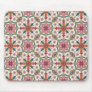 Blommig Boho-mönster i rött, rosa & turkos Musmatta