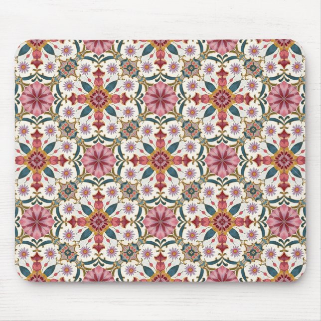Blommig Boho-mönster i rött, rosa & turkos Musmatta (Framsidan)