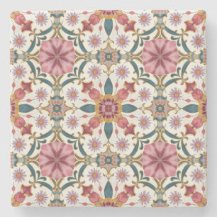 Blommig Boho-mönster i rött, rosa & turkos Stenunderlägg