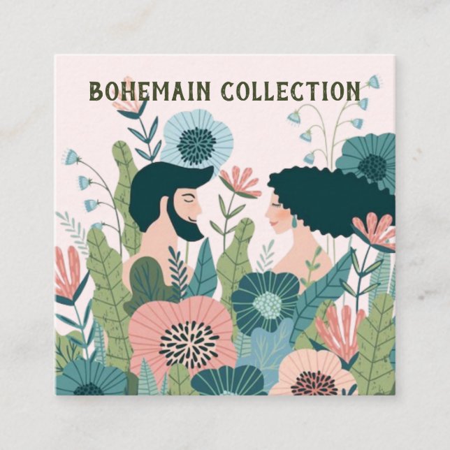 Blommig boho-mönsterillustration Visningskort Fyrkantigt Visitkort (Framsida)