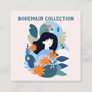Blommig boho-mönsterillustration Visningskort Fyrkantigt Visitkort