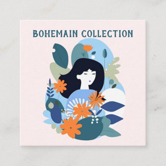 Blommig boho-mönsterillustration Visningskort Fyrkantigt Visitkort (Framsida)