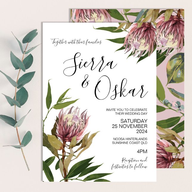 Blommig Boho Protea Inhemska Blommor Bröllop Inbjudningar (Skapare uppladdad)