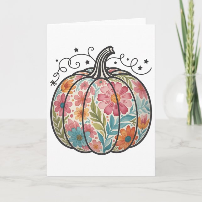 Blommig Boho Pumpa Preppy Höst Tackgivning Mysig  Kort (Framsida)