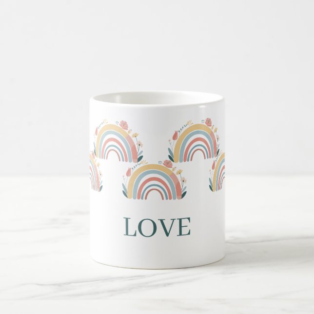 Blommig Boho Regnbåge Klassisk Kaffe Mugg (Center)
