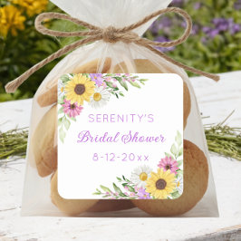 Blommig Boho Solros Daisy Bröllopsdusch Fyrkantigt Klistermärke