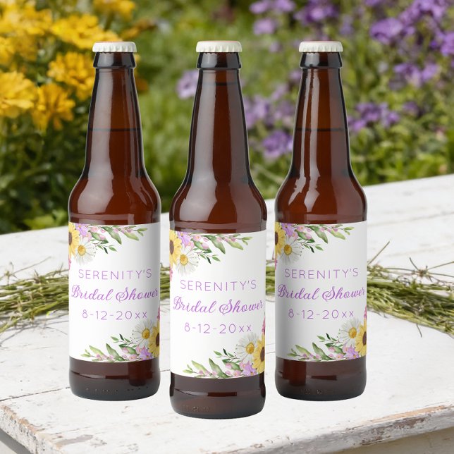 Blommig Boho Solros Daisy Bröllopsdusch Ölflaska Etikett (Skapare uppladdad)