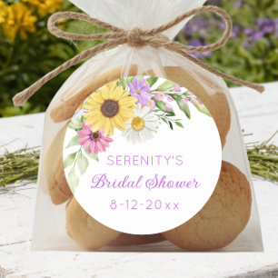 Blommig Boho Solros Daisy Bröllopsdusch Runt Klistermärke